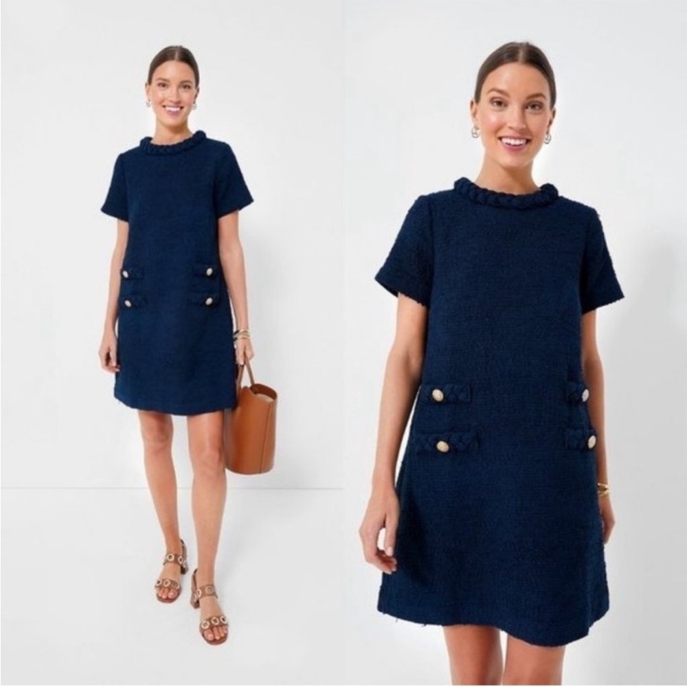 Tuckernuck Navy Textured Mini Dress with Button Pocket Details